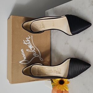 Christian Louboutin Black Pointed Toe Leather Pumps